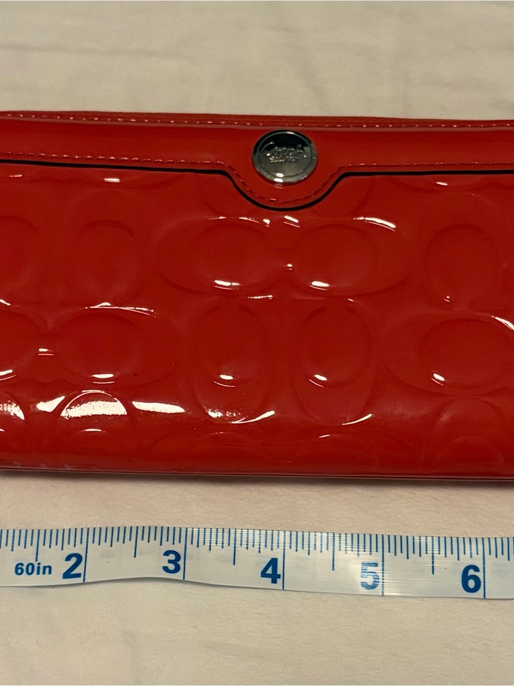 Coach Glossy Patent Leather Wallet in Coral Red - Picture 6 of 13